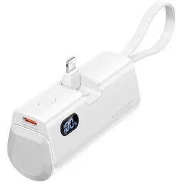 Vention Powerbank FHRW0 4800mAh 22.5W Ultraportátil con Cables USB-C y Lightning Integrados, Color Blanco